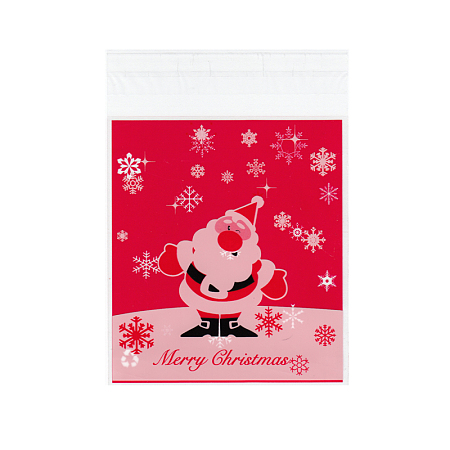 Arricraft 1 Bag (About 95-100pcs/bag) 5.5x3.9 inch Red Rectangle OPP Cellophane Bags Snowflake Santa Claus Pattern Self Adhesive Sealing Bags Christmas