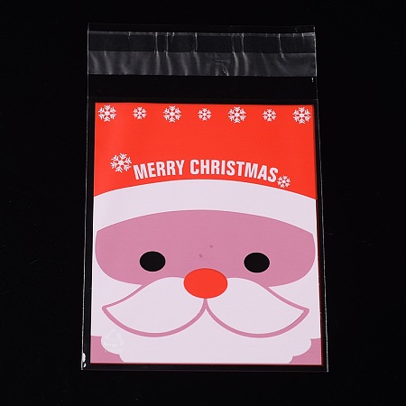Arricraft 1 Bag Christmas Santa Claus Pattern Sealing Cellophane Bags Flat Cello Wrap Flap Resealable Bags  for Christmas Candy Cookie Bakery Jewelry Retail Party Gifts 13x8cm
