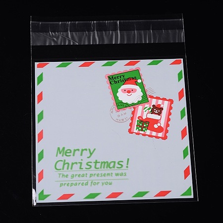 Arricraft 1 Bag Christmas Stamps Pattern Sealing Cellophane Bags Flat Cello Wrap Flap Resealable Bags  for Christmas Candy Cookie Bakery Jewelry Retail Party Gifts 13.1x9.9cm