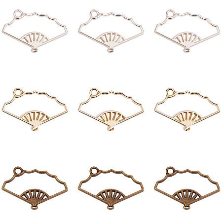 ARRICRAFT 30pcs Color-Lasting Fan Open Bezel Charms Alloy Frame Pendants Hollow Resin Frames with Loop for Resin Jewelry Making - Golden & Platinum & Antique Bronze, Lead Free & Nickel Free