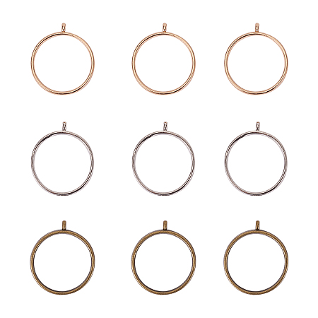 15pcs Round Open Bezel Charms 3-Color Alloy Frame Pendants Color-Lasting Hollow Resin Frames with Loop for Resin Jewelry Making