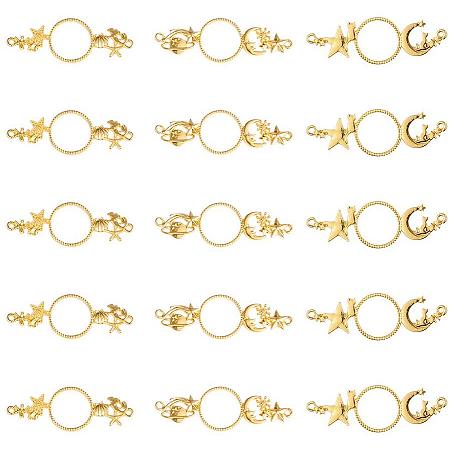 ARRICRAFT 15pcs Universe Theme Open Bezel Charms 3-Style Alloy Frame Pendants Color-Lasting Hollow Resin Frames with 2 Loops for Resin Jewelry Making - Gold