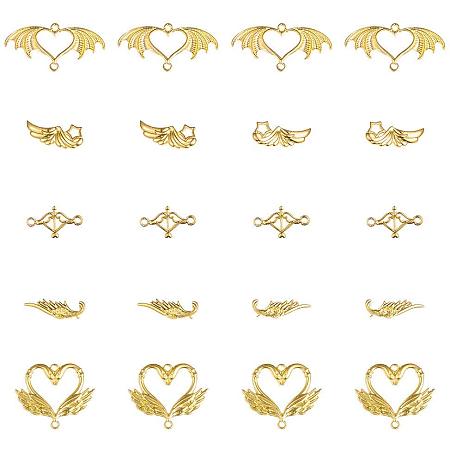 ARRICRAFT 20pcs Wing Theme Open Bezel Charms 5-Style Alloy Frame Pendants Color-Lasting Hollow Resin Frames with Loop for Resin Jewelry Making - Gold