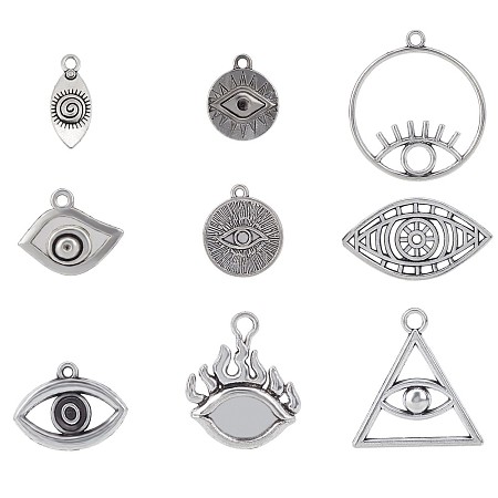 PandaHall 36pcs 9 Style Lots Eyes of Horus Charms Pendants Tibetan Silver Alloy Charms for Necklace Bracelet DIY Craft Jewelry Making