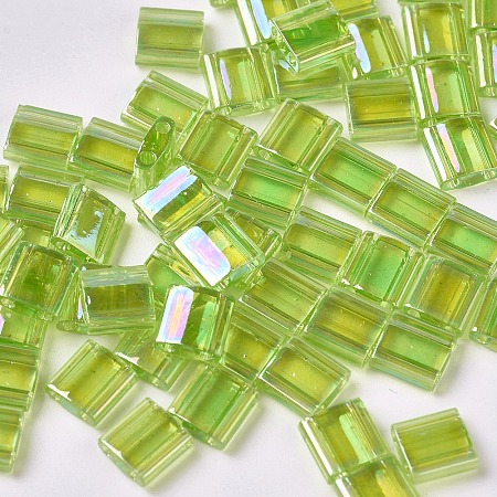 ARRICRAFT MIYUKI TILA Beads, Japanese Seed Beads, 2-Hole, (TL258) Transparent Chartreuse AB, 5x5x1.9mm, Hole: 0.8mm, about 118pcs/bottle, 10g/bottle
