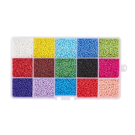 ARRICRAFT 195G 15 Colors Glass Seed Beads, Opaque Colours Seed, Small Craft Beads for DIY Jewelry Making, Round, Mixed Color, 12/0, 1.5~2x1.5~2mm, Hole: 0.5~1mm, 13g/color