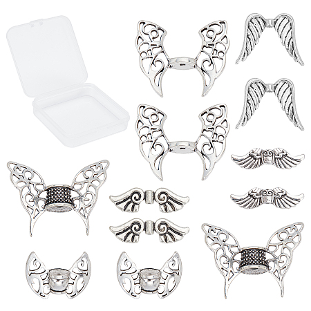 SUNNYCLUE 1 Box 12Pcs 6 Styles Wing Beads Tibetan Angel Fairy Wings Charm Alloy Spacer Bead Antique Silver Hollow for Jewelry Making DIY Handmade Crafts Necklaces Bracelets Earrings