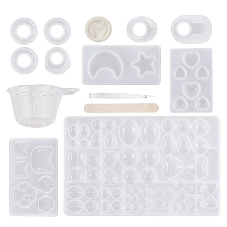 ARRICRAFT 1 Set DIY Jewelry Silicone Casting Mold Tools Set Contains 10 Resin Molds with 38 Designs Stirrer Tweezer Finger Cots Cups Sticks for DIY Craft Making Earring Necklace Bangle Rings