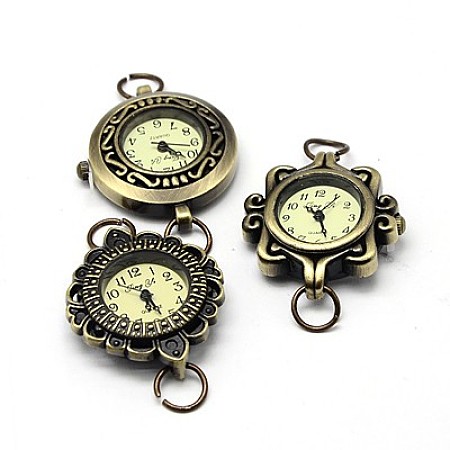 Alloy Watch Face Watch Head Watch Components, Mixed Style, Antique Bronze, 27~32x28~34x7~8mm, Hole: 6~7mm, Random Mixed
