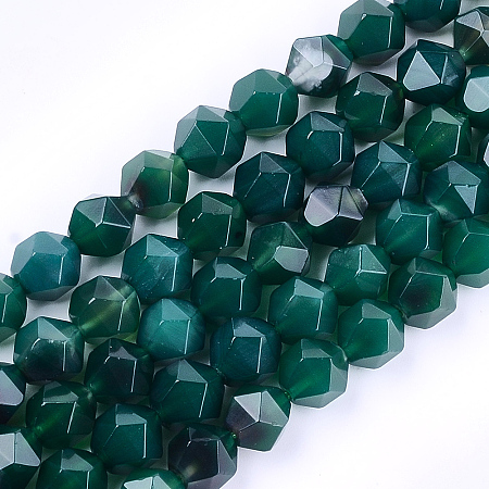 ARRICRAFT Natural Agate Beads Strands, Dyed, Faceted, Star Cut Round Beads, Green, 12x10x10mm, Hole: 1mm, about 31~32pcs/strand, 14.9 inch