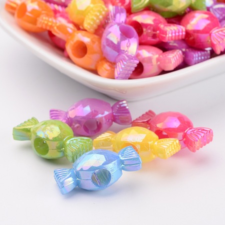 Arricraft 50pcs Mixed Color Plating AB Color Candy Acrylic Beads for Christmas Christmas Jewelry Making