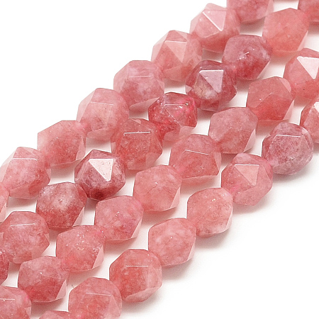 ARRICRAFT Natural Rhodochrosite Beads Strands, Star Cut Beads, Faceted, Dyed, Polygon, 7.5~8x6.5~7mm, Hole: 1.5mm, about 46pcs/strand, 15.5 inches
