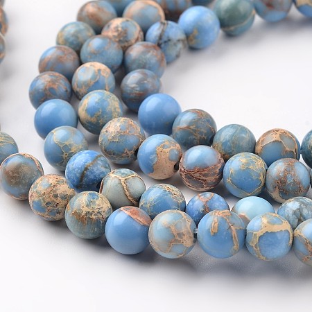 Arricraft Natural Imperial Jasper Beads Strands, Round, Dyed, Cornflower Blue, 4mm, Hole: 1mm, about 90pcs/strand, 15.2 inches