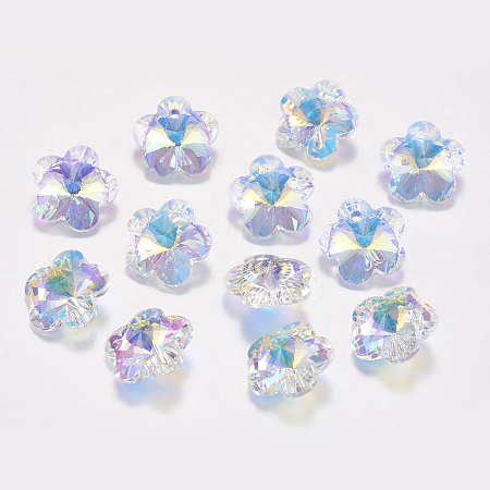 Arricraft Faceted Glass Rhinestone Charms, Imitation Austrian Crystal, Flower, Crystal AB, 8x8x4mm, Hole: 1mm