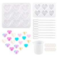 SUNNYCLUE DIY Silicone Molds Kits, Resin Casting Moulds, For UV Resin, Epoxy Resin Jewelry Making, with Plastic Pipettes, Silicone Measuring Cup, Latex Finger Cots, Clear, 155x99x14.5mm