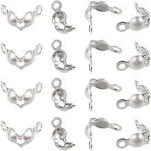 Stainless Steel Bead Tips Knot Covers, Open Clamshell, Stainless Steel Color, 6x4mm, Hole: 1.5mm; Inner Diameter: 3mm, 500pcs/box