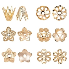 SUNNYCLUE Brass Bead Caps, Multi-Petal, Flower, Real 18K Gold Plated, 10x7mm, Hole: 1.2mm, 48pcs/box