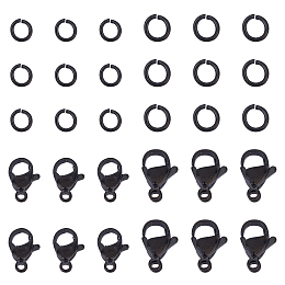 Unicraftale Vacuum Plating 304 Stainless Steel Lobster Claw Clasps, with Jump Rings, Electrophoresis Black, Clasp: 20pcs/box; Jump Ring: 20pcs/box