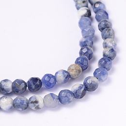 ARRICRAFT Faceted Natural Sodalite Round Bead Strands, 4mm, Hole: 1mm, about 92pcs/strand, 14.9 inches