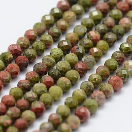 ARRICRAFT Natural Unakite Beads Strands, Faceted, Round, 2~2.5mm, Hole: 0.5mm, about 155pcs/strand, 14.9 inches(38cm)