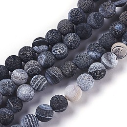 Arricraft Natural Weathered Agate Beads Strands, Dyed & Heated, Round, Dark Gray, 8mm, Hole: 1.2mm, about 48pcs/strand, 14.37 inches