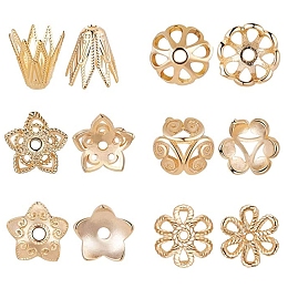 SUNNYCLUE Brass Bead Caps, Multi-Petal, Flower, Real 18K Gold Plated, 10x7mm, Hole: 1.2mm, 48pcs/box