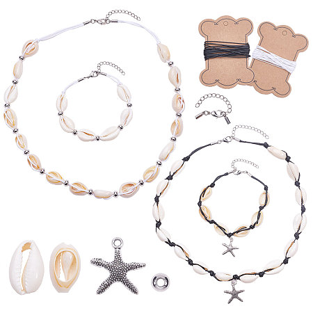 SUNNYCLUE DIY Bracelet Making, with Cowrie Shell Beads, Alloy Pendants, Waxed Polyester Cord, Brass Extender Chains and Bead Spacers, PapayaWhip