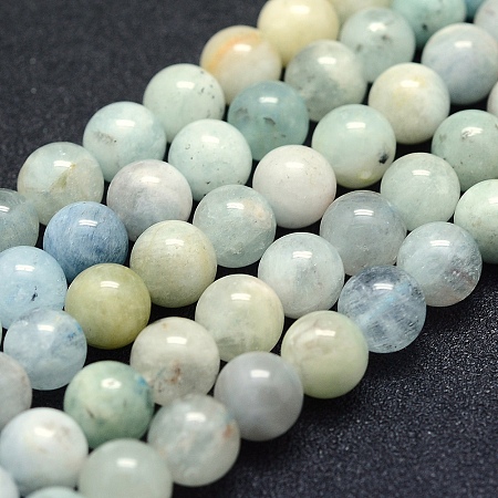 ARRICRAFT Natural Aquamarine Beads Strands, Grade AB-, Round, 8mm, Hole: 1mm, about 49pcs/strand, 15.5 inches(39.5cm)