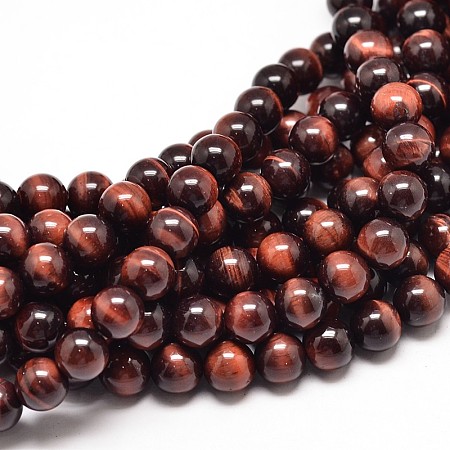 ARRICRAFT Natural Red Tiger Eye Round Bead Strands, Dyed & Heated, 8mm, Hole: 1mm, about 49pcs/strand, 16 inches