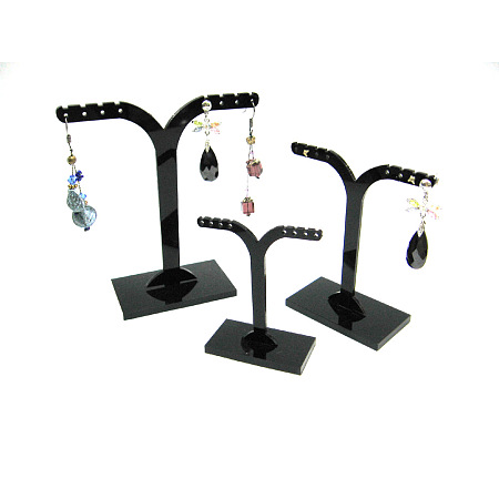 Honeyhandy Black Pedestal Display Stand, Jewelry Display Rack, Earring Tree Stand, about 6.3~9.3cm wide, 6.3~10.5cm long. 3 Stands/Set