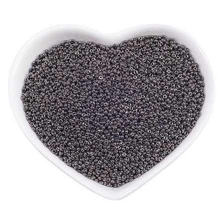 ORNALAND 15/0 Round Glass Seed Beads, Grade A, Iris Round Beads, Black Plated, 1.8~2x1~1.3mm, Hole: 0.5mm; about 30000pcs/bag