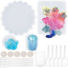 Olycraft Epoxy Resin Crafts, with Silicone Molds, Disposable Plastic Transfer Pipettes & Latex Finger Cots, Measuring Cup Plastic Tools and Disposable Flatware Spoons, White, 146x14mm, 20pcs/set