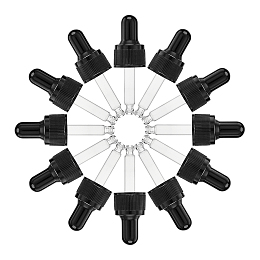 Straight Tip Glass Droppers, with Rubber Bulb and Screw Cap, for Glass Essential Oils Dropper Bottles, Black, 63x21mm; Capacity: 5ml, 24sets/box