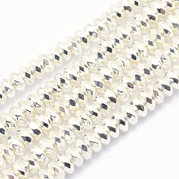 Arricraft Electroplate Non-magnetic Synthetic Hematite Beads Strands, Grade AA, Long-Lasting Plated, Faceted, Rondelle, Silver Plated, 4x2mm, Hole: 1mm, about 175pcs/strand, 15.7 inches(40cm)