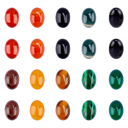 Natural & Synthetic Gemstone Oval Cabochons, Flat Back, Mixed Dyed and Undyed, 18x13x6.5~8mm; 20pcs/box