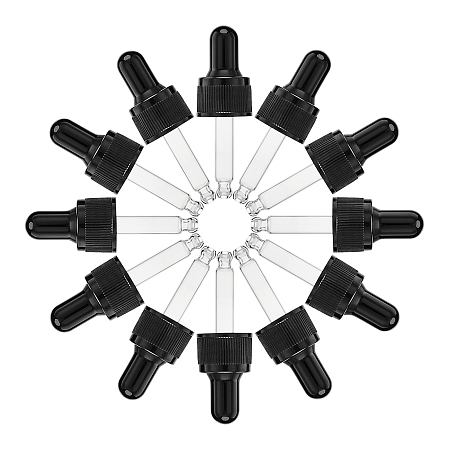 Straight Tip Glass Droppers, with Rubber Bulb and Screw Cap, for Glass Essential Oils Dropper Bottles, Black, 63x21mm; Capacity: 5ml, 24sets/box