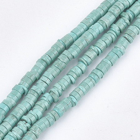 Arricraft Natural Howlite Beads Strands, Dyed & Heated, Turquoise, Heishi Beads, Disc, 4~4.5x1~2mm, Hole: 1mm, about 214~245pcs/strand, 15.3 inches