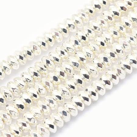 Arricraft Electroplate Non-magnetic Synthetic Hematite Beads Strands, Grade AA, Long-Lasting Plated, Faceted, Rondelle, Silver Plated, 4x2mm, Hole: 1mm, about 175pcs/strand, 15.7 inches(40cm)