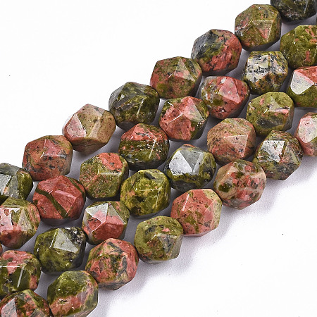 ARRICRAFT Natural Unakite Beads Strands, Star Cut Round Beads, Faceted, 7~8x8mm, Hole: 1mm, about 44~45pcs/strand, 14.57 inches(37cm)