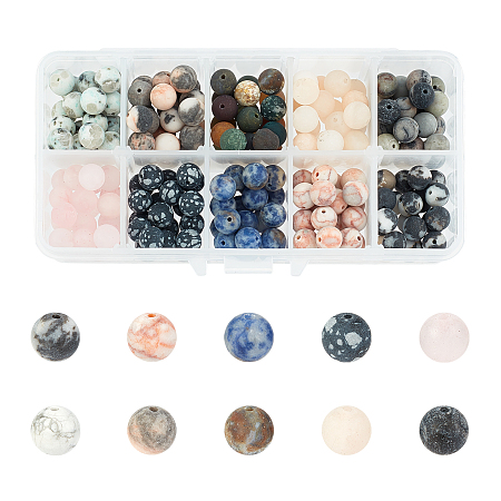 Natural Mixed Gemstone Beads, Frosted, Round, 8~8.5mm, Hole: 1mm; 200pcs/box