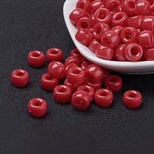 Honeyhandy Opaque Acrylic European Beads, Barrel, Red, 9x6mm, Hole: 4mm, about 1900pcs/500g