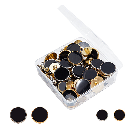 Olycraft CCB Style Plastic Shank Buttons, with Black Enamel, Flat Round, Golden & Platinum, 15x7.5~8mm; 21.5x8mm; 80pcs/box