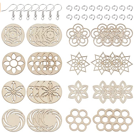 SUNNYCLUE DIY Jewelry Earring Making Kits, with Wood Big Pendants & Cabochons & Links, Brass Earring Hooks & Close but Unsoldered Jump Rings, Blanched Almond, Pendants: 32pcs/set