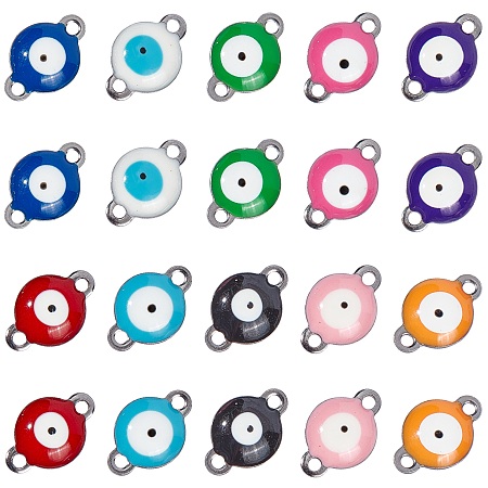 NBEADS 100 Pcs Evil Eye Connectors, Vacuum Plating 304 Stainless Steel Enamel Pendants Mixed Color Double Hole Links Charms for DIY Jewelry Crafts Making