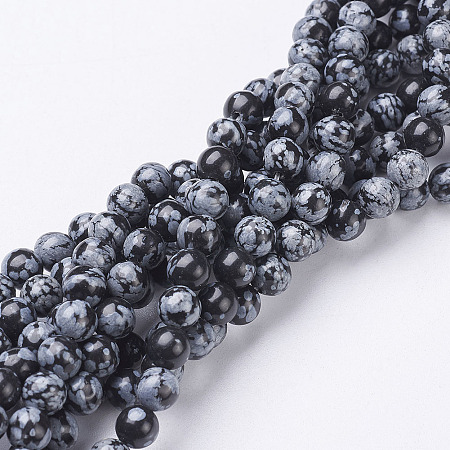 ARRICRAFT Natural Snowflake Obsidian Beads Strands, Round, 6mm, Hole: 0.8mm, about 60pcs/strand, 15~16 inches