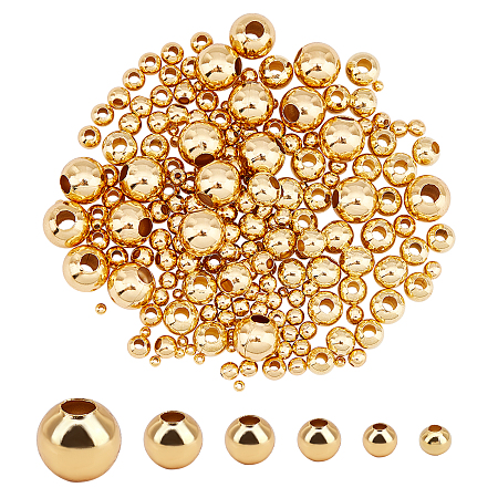 Unicraftale 304 Stainless Steel Beads, Round, Golden, 3~8x2~7.5mm, Hole: 0.8~3mm; 210pcs/box