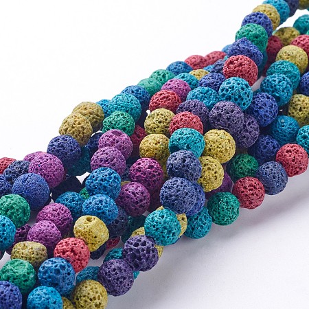 ARRICRAFT Natural Lava Rock Beads Strands, Dyed, Round, Colorful, 8mm, Hole: 1mm, about 50pcs/strand, 15.7 inches