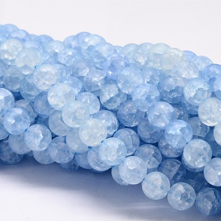 Arricraft Synthetic Crackle Quartz Bead Strands, Round, Dyed, Frosted, Light Sky Blue, 8mm, Hole: 1mm, about 50pcs/strand, 15.75 inches