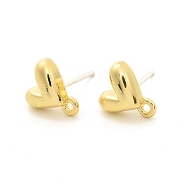 Honeyhandy Alloy Stud Earrings Findings, with 925 Sterling Silver Pins and Loops, Heart, Golden, 9.5x9mm, Hole: 1.2mm, Pin: 0.7mm