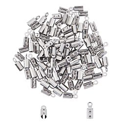 Unicraftale Vacuum Plating 304 Stainless Steel Folding Crimp Ends, Stainless Steel Color, 8.5x3mm, Hole: 1.2mm, 100pcs/box